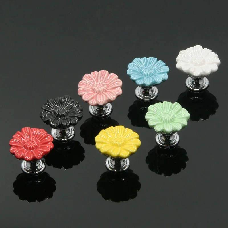 Ceramic Wild Chrysanthemums Cabinet Knobs Handles Drawer Closet Room Furniture Door Hardware Cupboard Dresser Wardrobes Pulls