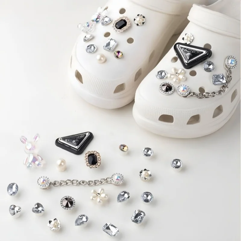 Shoe Charms DIY Crystal Rabbit Diamond Pearl Chain Gemstone Decoration Buckle for Shoe Charm Accessories Kids Party Girls Gift