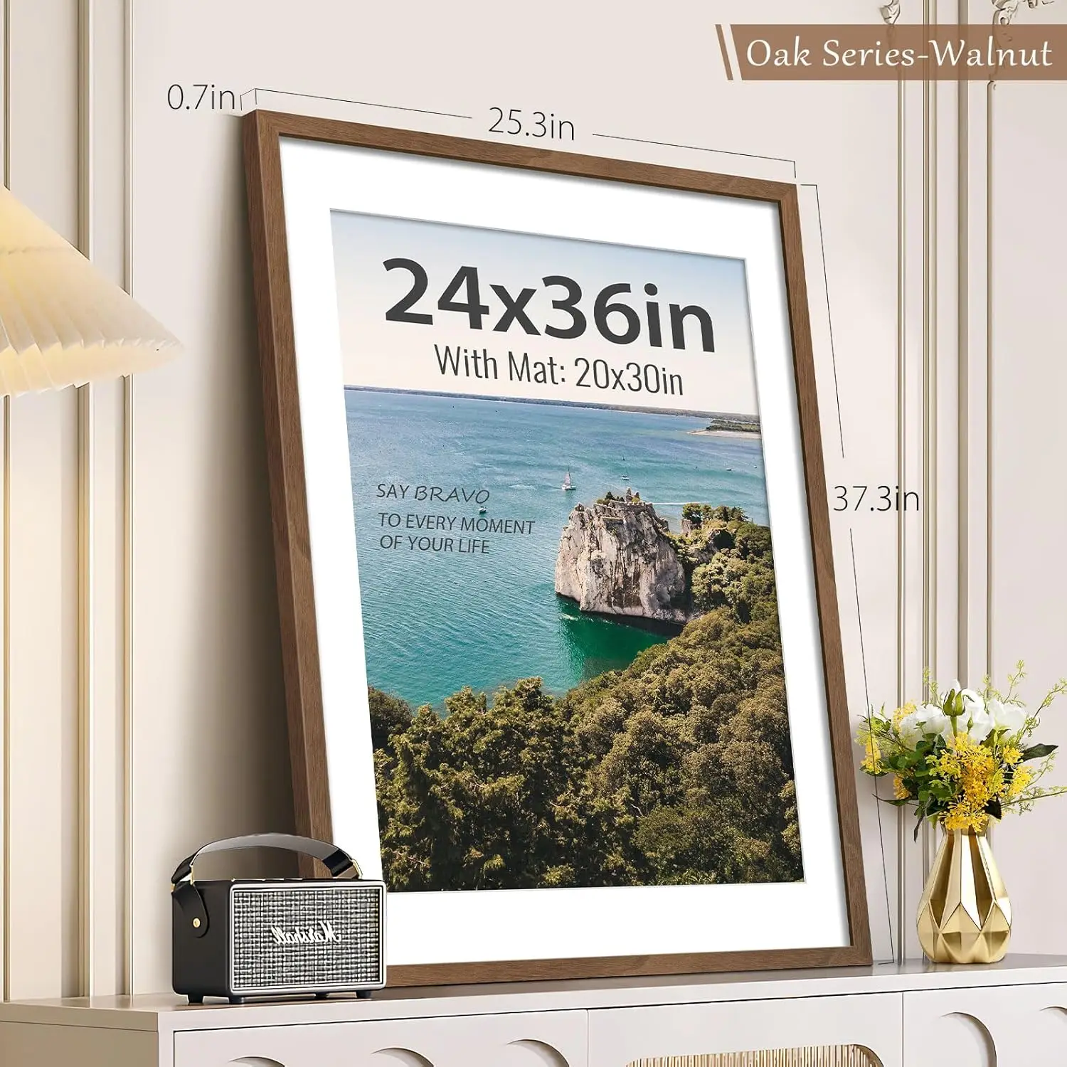 VCK 24x36 Poster Frame 5 Pack, Natural Wood Grain Brown Walnut, Display 20x30 Picture with Mat or 24x36 without Mat, Wall