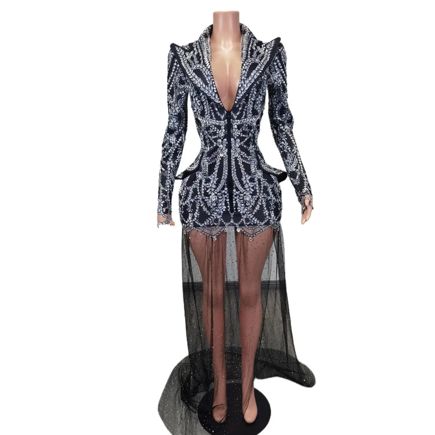 女性のスパンコールのイブニングドレス,ハイスリット,ロングブレザー,ウエディングスーツ,スパンコール,ラインストーン,パーティー,お祝い,誕生日,エレガント