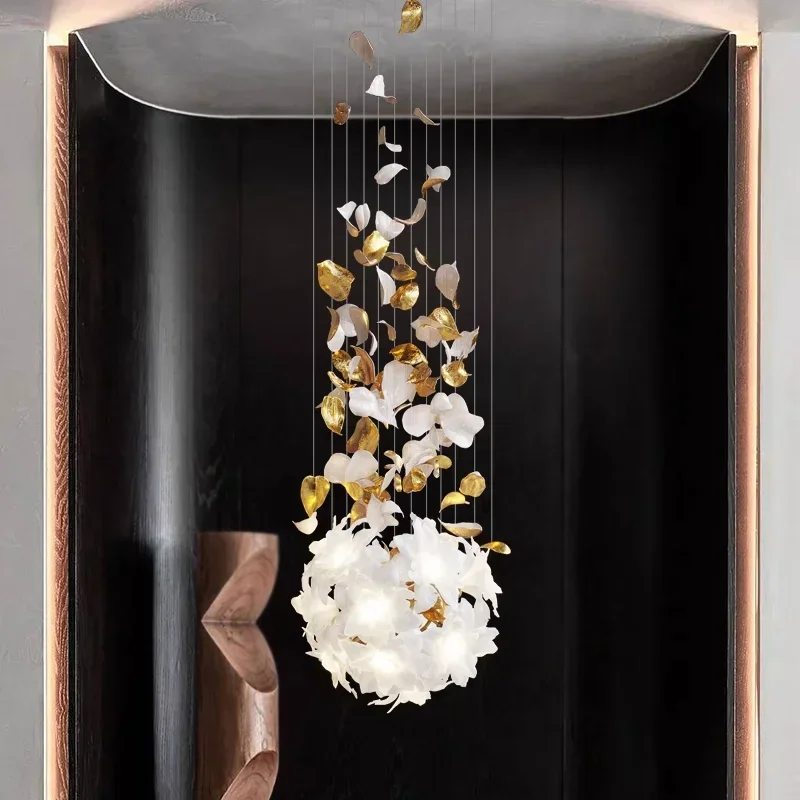 Modern Luxury Crystal Chandelier Glass Flower Pendant Light for Hotel Lobby Living Room Staircase Loft - Hanging Lighting