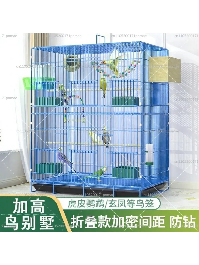 Tall Dense Ecological Parrot Birdcage, Reinforced Large Size, Tiger-Skin Black Phoenix Peony Villa Display Cage for Birds