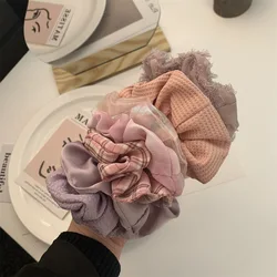 Scrunchies xadrez de cor sólida para mulheres, faixa de cetim com glitter, laço diário de cabelo rabo de cavalo, corda elástica, 1 conjunto