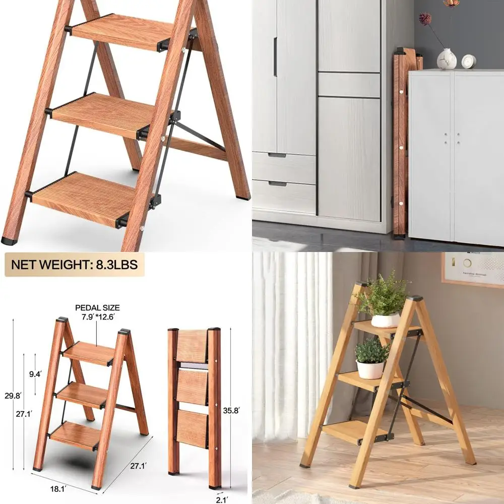 

3-ступенчатая лестница, алюминиевая складная стремянка с противоскользящей прочной и широкой педалью, легкая портативная стремянка для дома и ки