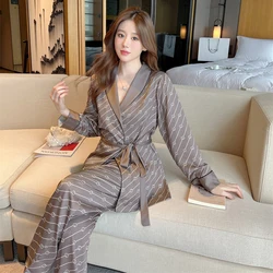 Three Piece Set Pajamas Long Sleeve Kimono&cami&pants Casual Home Wear Women Rayon Sleepwear Print Pour Femme Pyjamas Nightwear