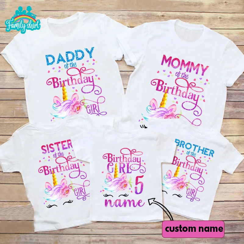 Unicorn T Shirt Family Gift Birthday Shirt Boys Party Custom Name T-Shirt Boys Children Kids Clothes Daddy Mommy Party Outfits