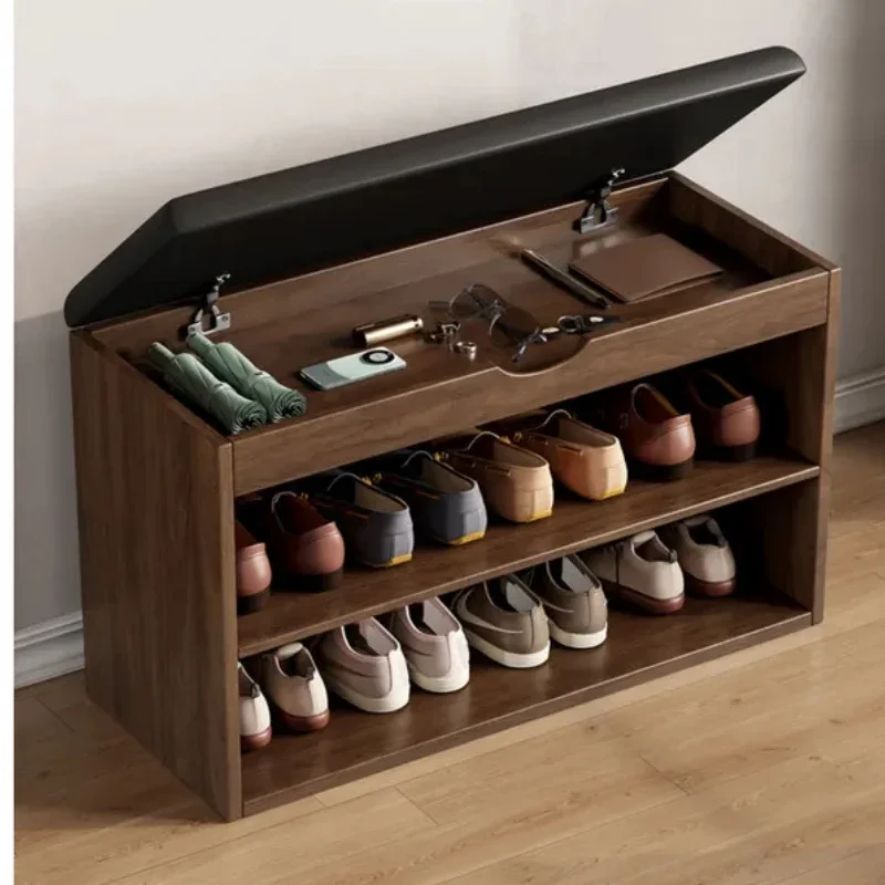 Solid Wood Changing Cabinet, Home Door Shoe Rack, Integrated Seat and Storage, Modern Entryway Organizer, Compact Solution