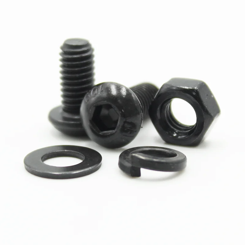 Kit de tornillos de cabeza hexagonal redonda 2510p M2 M2.5 M3 M4 M5 M6 negro 10,9 grado cabeza de botón Allen tornillos de accionamiento perno tuerca arandela ISO7380