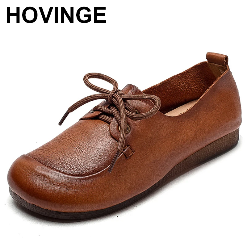 

Oxfords Cow Genuine Leather Comfy Autumn Women Autumn Spring Moccassins Retro Round Toe Breathable Chunky Heels Shoes