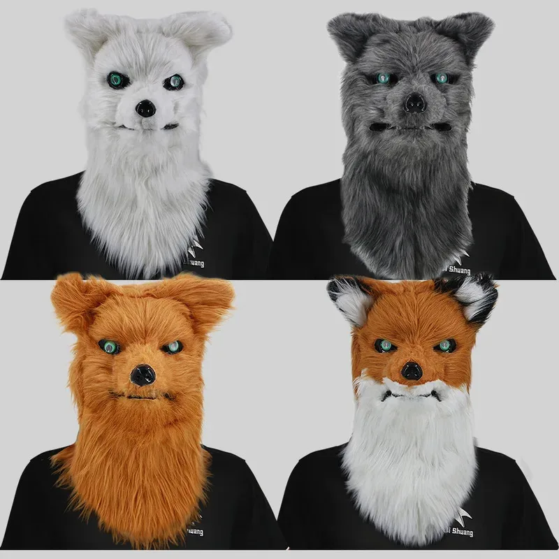 Plush Fox With Movable Mouth Full Head Dog Wolf Masks Realistic Animal Mask Halloween Party Cosplay Costume Props om[8