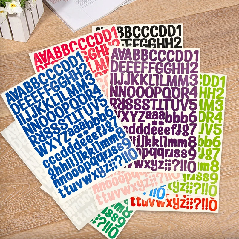 12 Sheets Colored English Alphanumeric Stickers Vinyl Self-Adhesive Handwritten Font Waterproof Mailbox Numbers Sign Sticker Toy