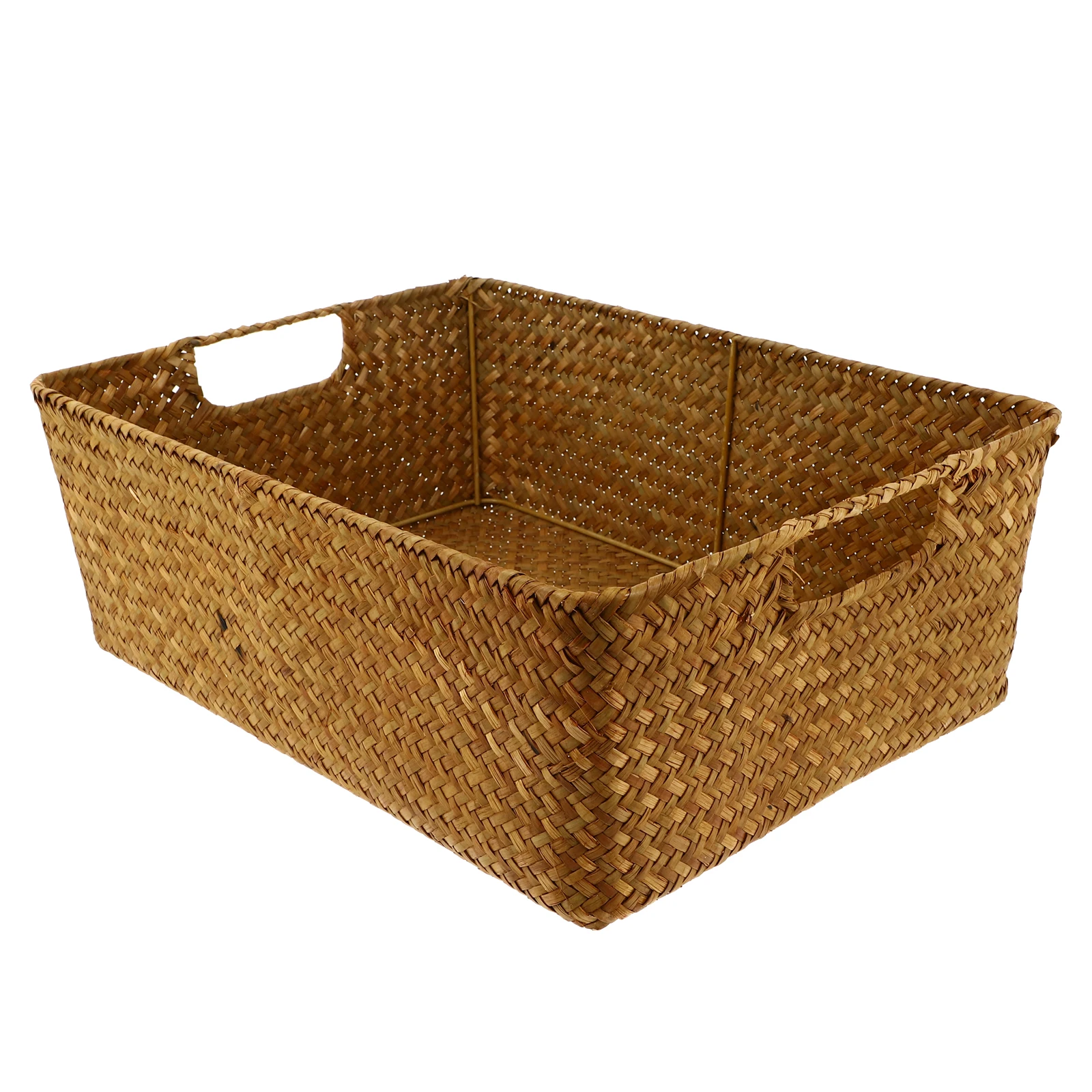 

1pc Large Rectangular Rattan Storage Bins Wicker Straw Handwoven Baskets Seaweed Container Bedroom Living Room