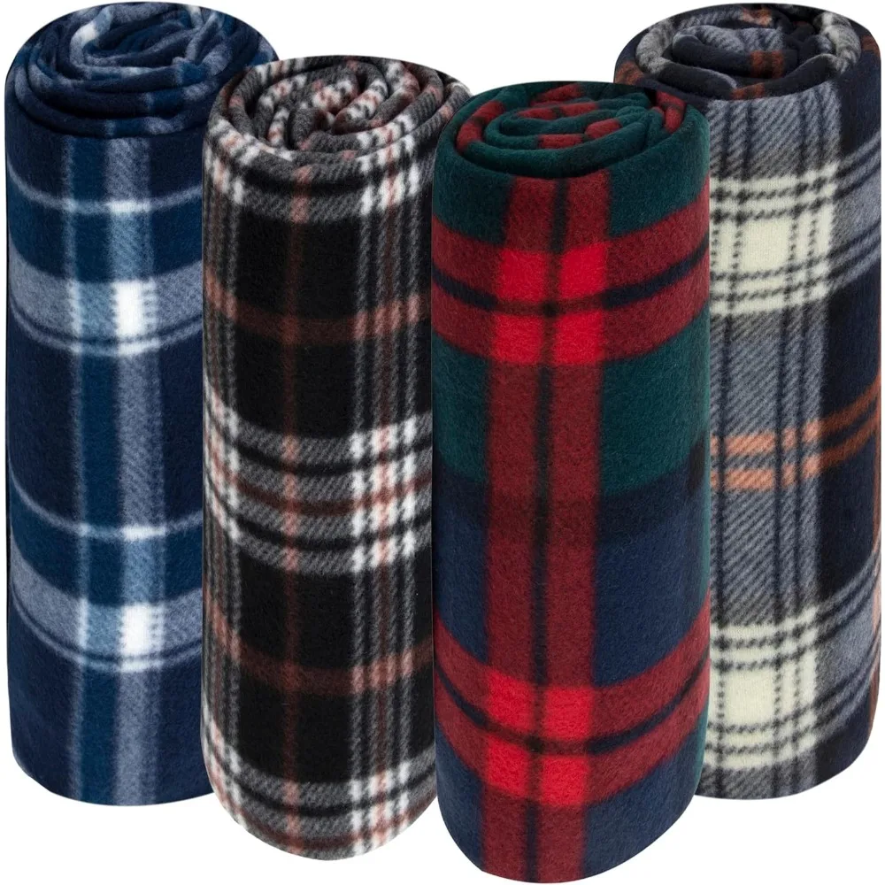 24 Pack Bulk Plaid Sherpa Fleece Throw Blankets 50 x 60 for Wedding Guests, Homeless, Pets | Plaid Fleece Throw Blankets Bulk