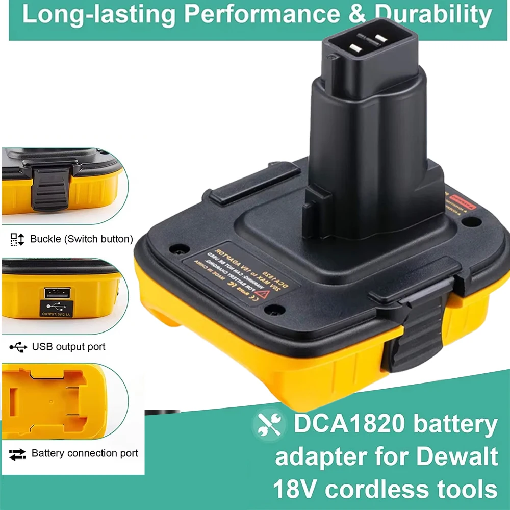 

Для адаптера Dewalt DCA1820, литий-ионный аккумулятор 18 В/20 В, преобразование в Ni-Cd аккумулятор с выходной портом USB-A