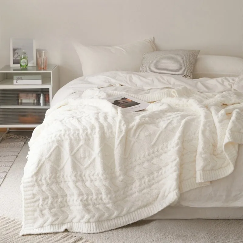 

Плюшевый вязаный плед в скандинавском стиле для офиса, дневного сна, гостиной, дивана, покрывало для кондиционера, легкий, роскошный