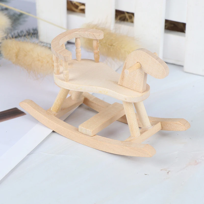 Dollhouse Miniature Wooden Rocking Horse Chair Nursery Room Furniture Baby Brithday Souvenir Gift DIY Scene Construction Prop