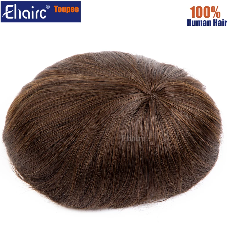 New Toupee Men Mono with Clear Pu Wig Natural Human Hair Breathable Male Hair Prosthesis Capillary 6" Exhuast System Wig For Men