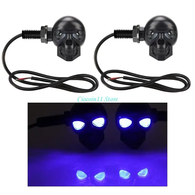 Y1UB Wiring Motorcycle Skull Light Pair, 12V LED Screw Mount Lamp Set for Custom Bike Lighting Road Use