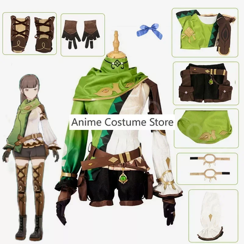 Cosplay Rana Genshin Impact Cosplay Game Sumeru Rana Genshin Cosplay Costumes Shoes Wig Anine Arana Green Suit for Girls