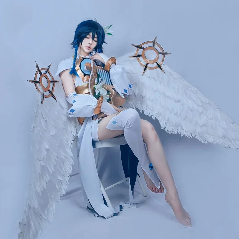 Genshin Impact Twenty God Cosplay Costume Mondstadt Wind into Archon Cosplay Game Suit Uniform Angel Wing Halloween Costume