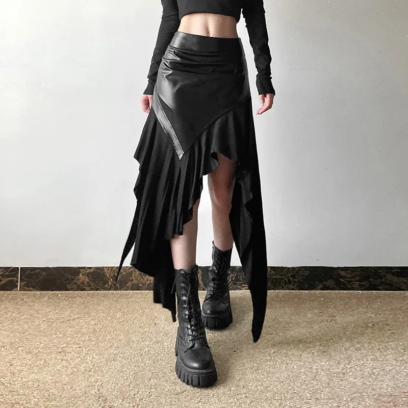 BKLD 2026 Spring New Women Clothing  American Spicy Girl Irregular Ruffles Splicing Skirts Fashion Streetwear Black Skirts