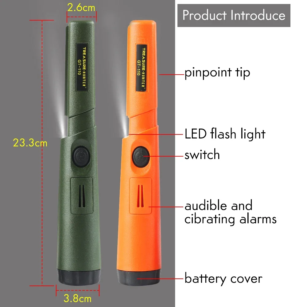 Treasure Hunter GT110 Handheld Metal Detector Pinpointer Pointer Probe Anti-scratch Metal Pinpointing Waterproof 360 Degree Scan