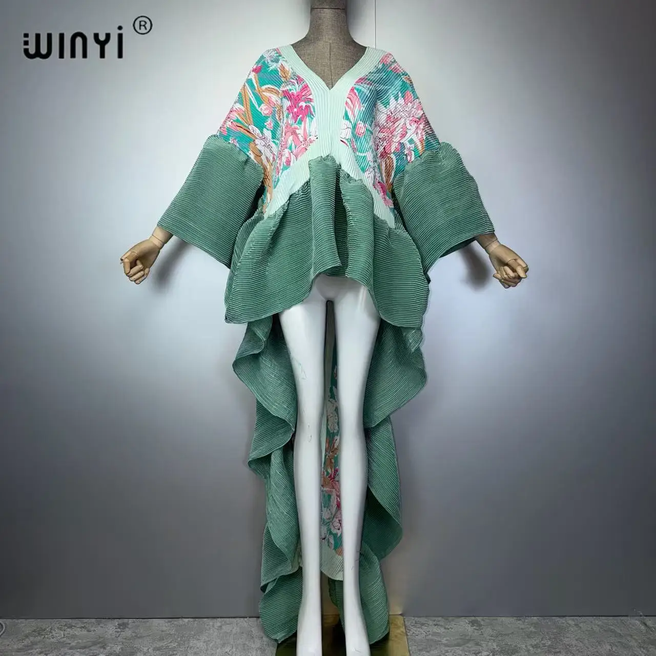 WINYI Africa Women Pleated Dress Elastic Maxi Kaftan Boho Evening Dress Elegant Beach Wear Luxury Party Dress Dubai Style Abaya