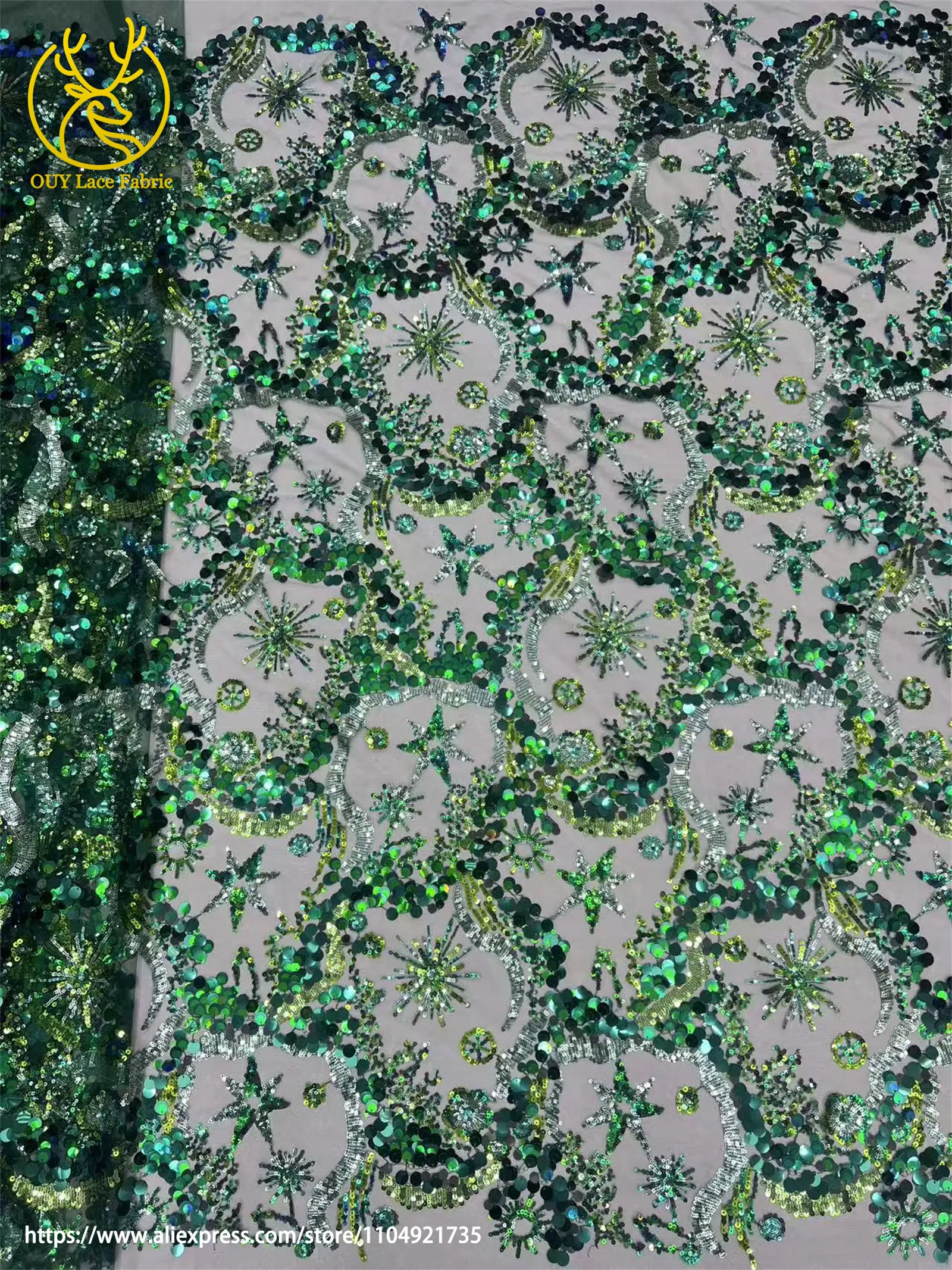 Hochwertiger afrikanischer nigerianischer bunter Pailletten-Stickerei-Spitzenstoff, zartes Kleid, Nähen, Brautparty, Dinnerparty, Hochzeit – Detail 4