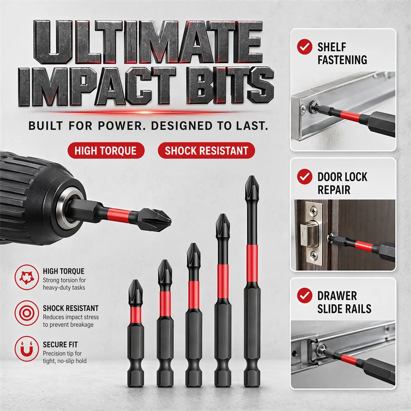 Magnetic Impact Screwdriver Bit Set 3/6/12Pcs Bit Screw High Torque S2 Steel 1/4