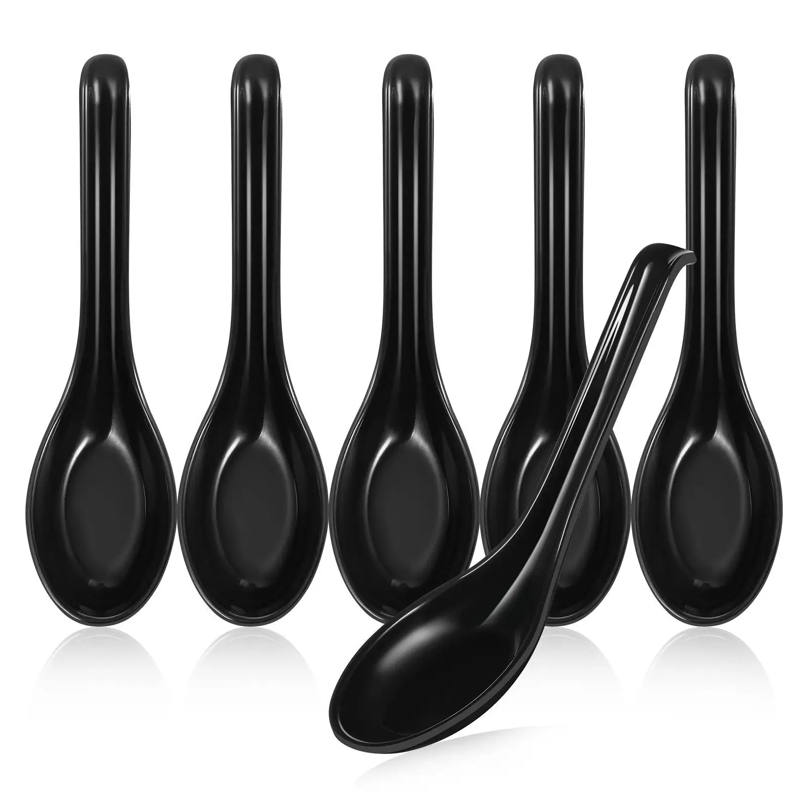 6 Pcs Black Soup Spoons Melamine Tableware Reusable Japanese Style Perfect for Catering Picnics Buffets Environmental