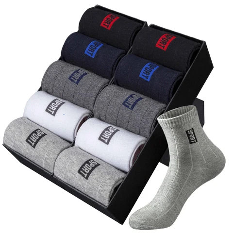 20 pçs = 10 pares de meias masculinas de alta qualidade algodão respirável suor-absorvente tubo médio preto meias desodorante negócios presente meia