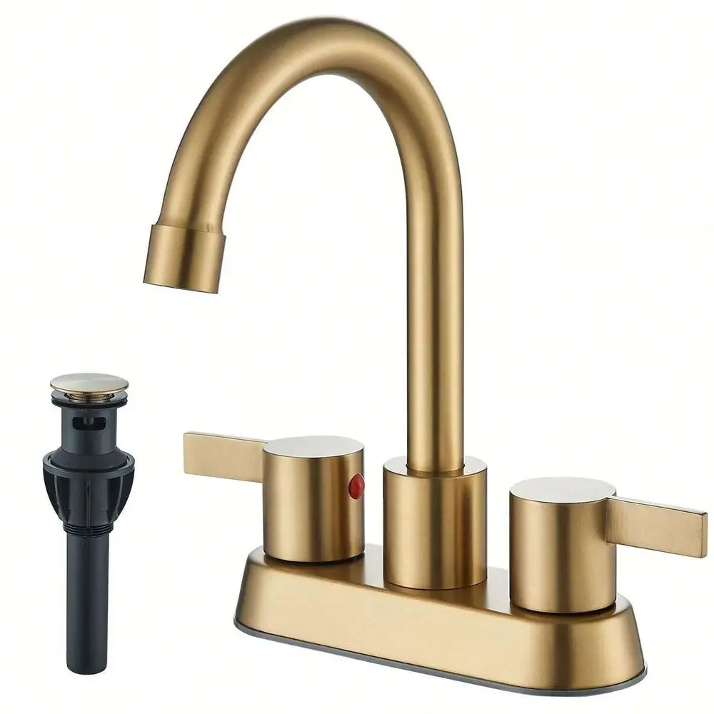 

Double-handle center-mounted bathroom sink faucet, three-hole installation, with drain plug, easy to install.
