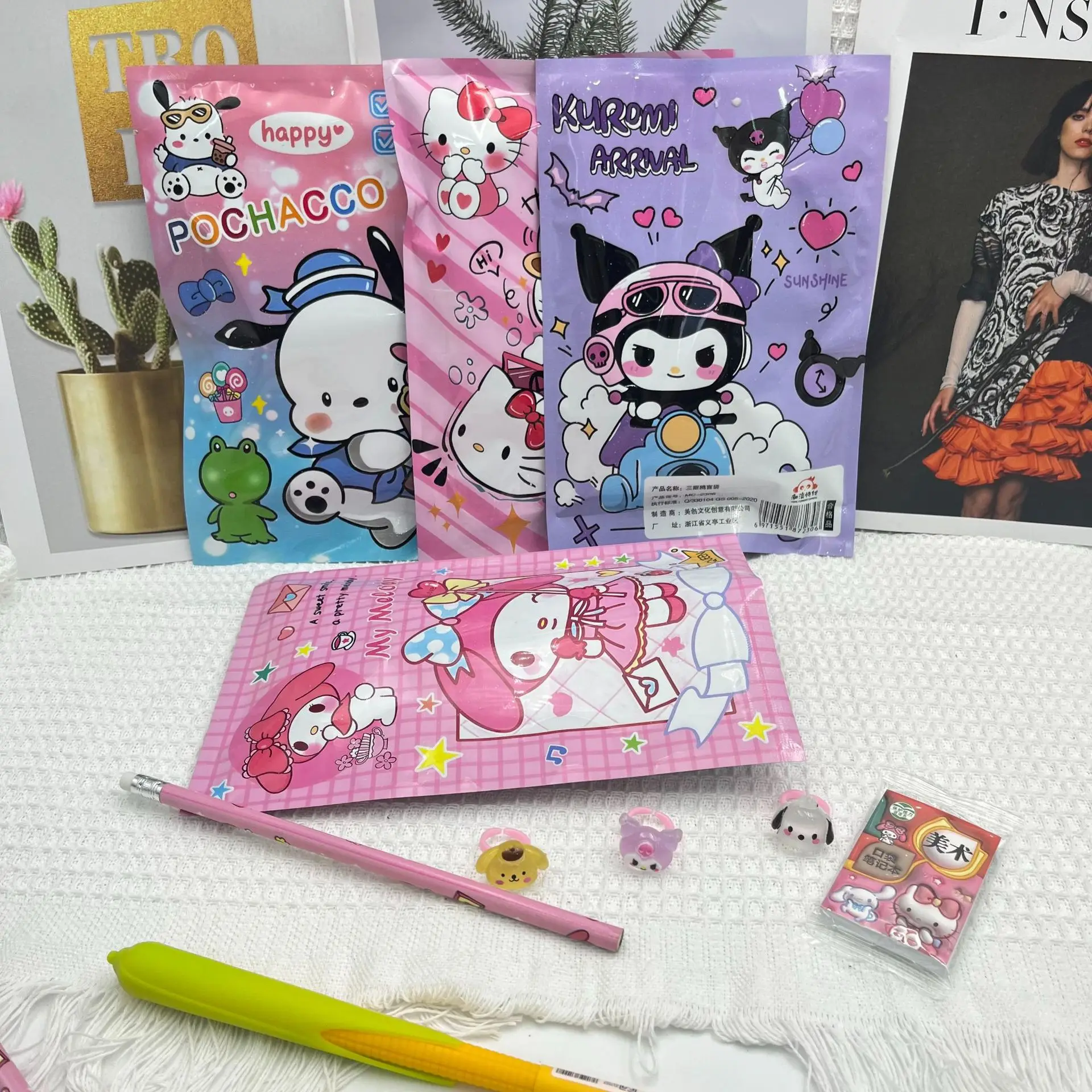 Kawaii Sanrio Anime Kuromi Melody Blind Bag Surprise Stationery Set Mystery Box Decoration Student Reward Gift