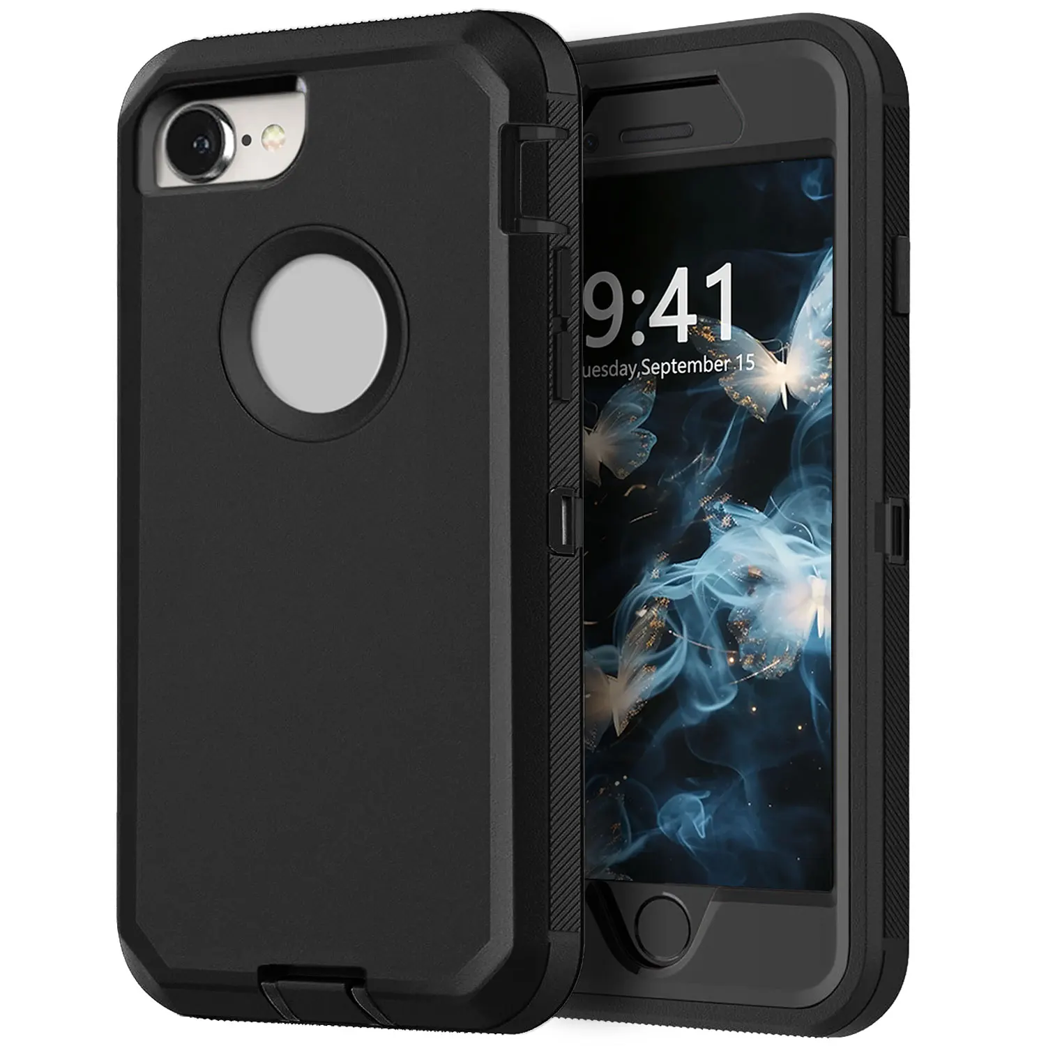 Black Phone Case For iPhone 6/iPhone 6 Plus/iPhone 6s/iPhone 6s Plus Heavy Duty Rugged 3-Layers Hard Cover