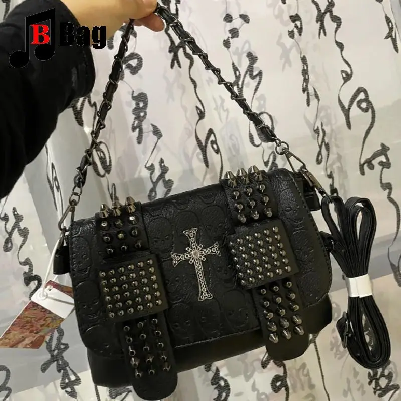 Y2K Gothic Women Girls Punk Handbags Harajuku Skull Japanese JK Uniform Bag Diagonal One Shoulder Crossbody Large Capacity Totes