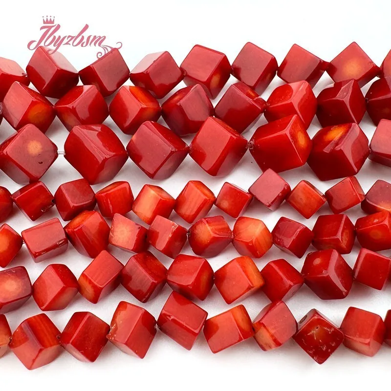 Natural Square Red Coral Stone Beads For DIY Necklace Bracelet Earring Jewelry Making Strand 15Inches 7-8mm/9-10mm Free Shipping