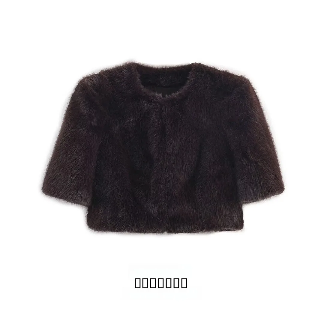 KASLEAD جديد إمرأة Faion تأثير الفراء الاصطناعي ort Top Sli الجلود الاصطناعية Jaet ألياف البوليستر ort Sve