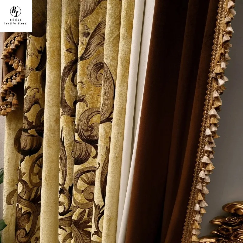 

French Rococo Curtains for Living Room Bedroom Villa Luxury High-end Imported Silk Velvet American European Curtains Custom Size