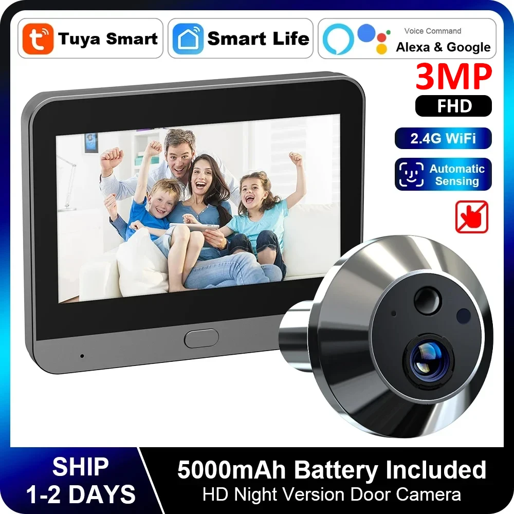 Mini Smart Tuya 3MP 140° Wide View Angle 2.4Ghz WiFi Magic Door Peephole Eye Camera Digital Door Viewer Doorbell Battery Powered