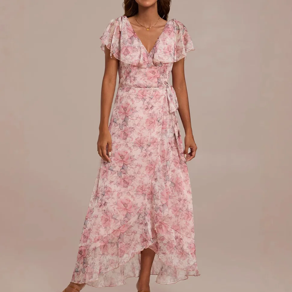 

Holiday wind beach dress summer new French long dress chiffon floral dress fashion simple luxury temperament elegant high-end ho