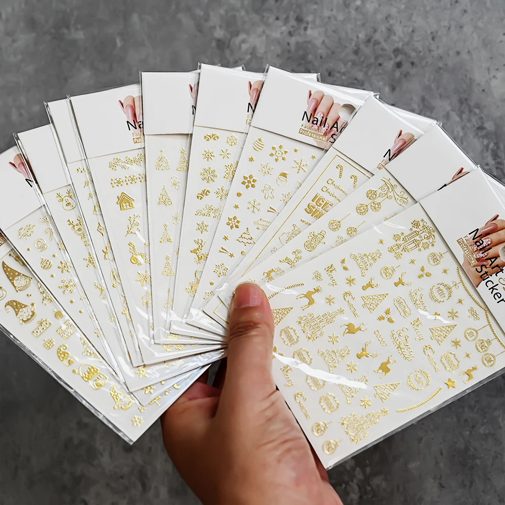 1pc 3d bronzeamento ouro natal arte do prego adesivos brilhante linha dourada árvore de natal floco de neve elk estrela decalque do prego natal fornecimento de unhas