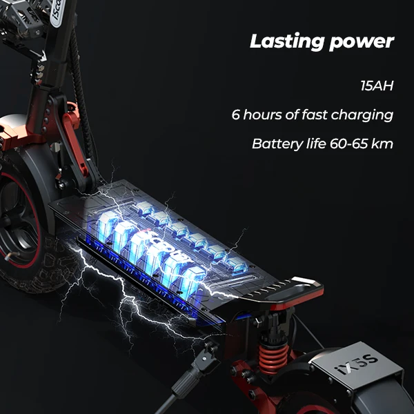 IScooter IX5S Elektroroller 1000W Motor E-Scooter 48V15AH Hochleistungs-Lithiumbatterie, Vordere und Hintere Ölscheibenbremsen + Elektronische Bremsen, Höchstgeschwindigkeit 45 km/h, Maximale Reichweite 65 km, 11 Zoll Offroad-Reifen, Brandneu Original – Detail 2