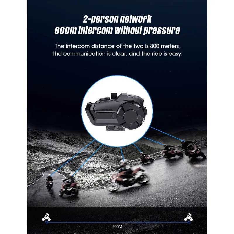Outdoor Cycling Bluetooth Intercom Headphones for 2People 800m Intercom Qualcomm Solution with Music Sharing Third-party Support