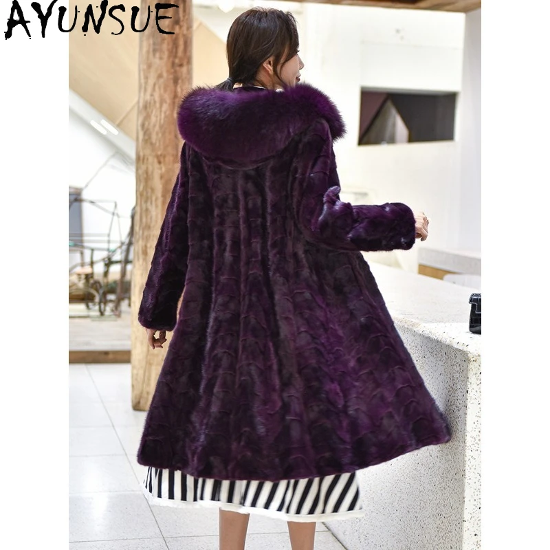 AYUNSUE معاطف فرو المنك امرأة 2025 معطف فرو طويل معاطف امرأة الشتاء الكورية ملابس عصرية للمرأة عالية الجودة Ropa Mujer