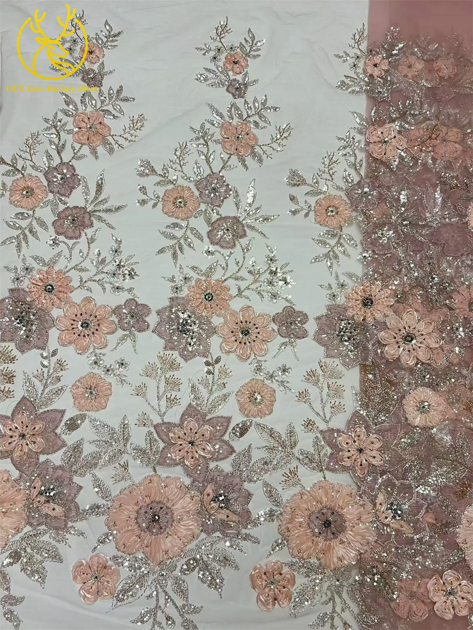 Modische 3D-Blumenstickerei Pailletten Tüll-Mesh-Spitze 2026 Nigerianische Perlen-Mesh-Spitze für Braut-Hochzeitskleider und Partykleider zum Nähen – Detail 19