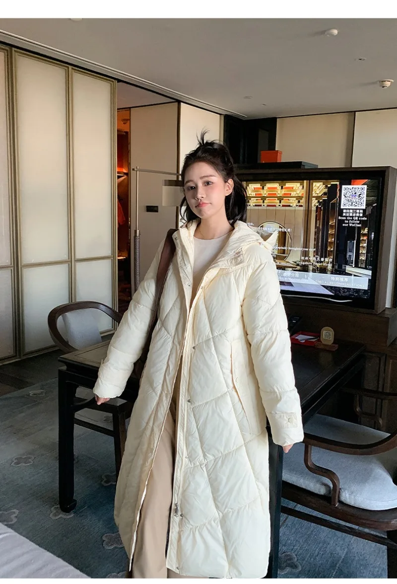 2026 Fashion Down Cotton-padded Jacket Women's Winter X-long Parkas Thicken Warm Top Hooded Coat Loose A-line Quilted Outerwear