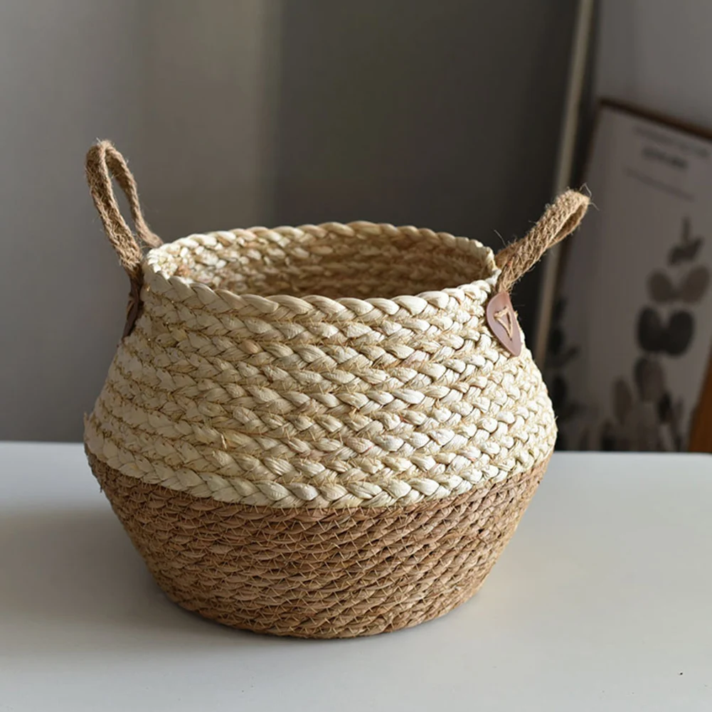 Double Handle Straw Woven Flower Pot Multi-Purpose Storage Baskets For All Type Plant