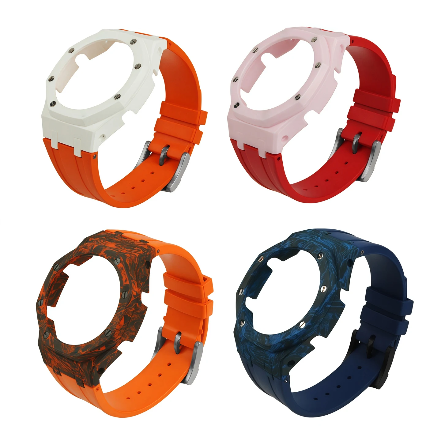 Carbon Fiber Case & Rubber Strap Mod Kit for Casioak GA2100 GA2110 GA-B2100 | Lightweight Upgrade | Screws & Tools Included