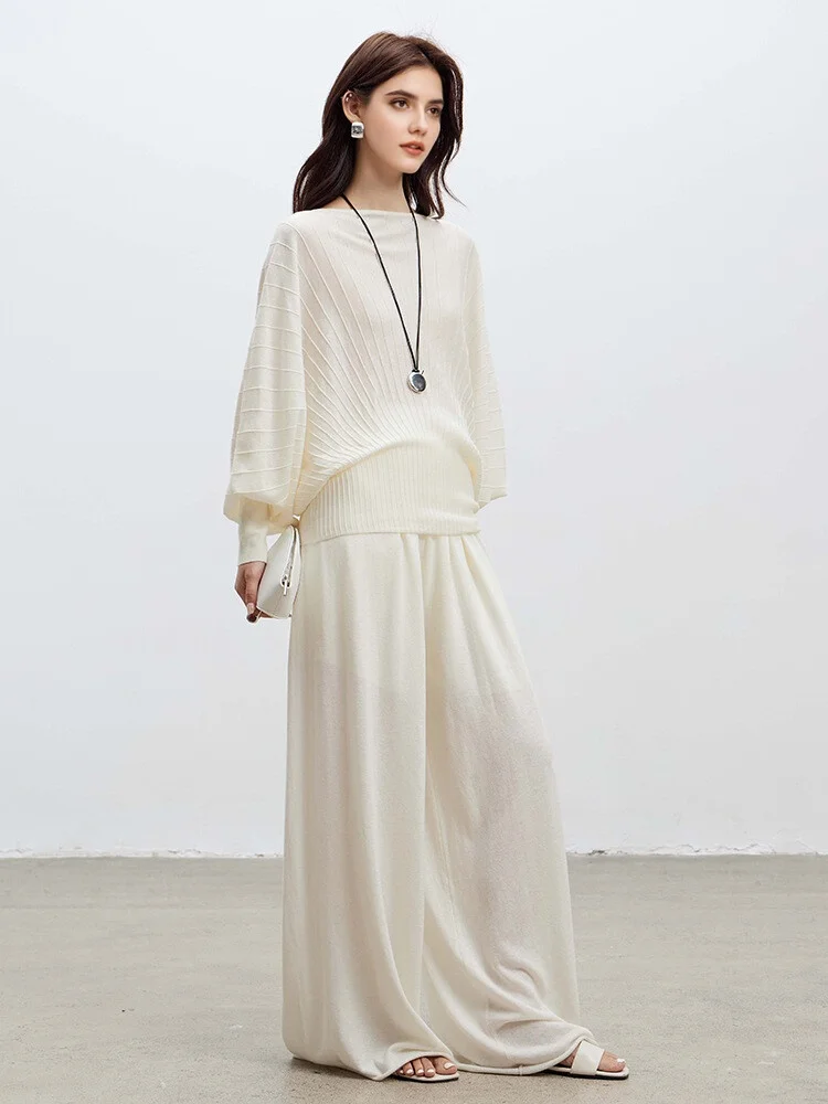 SuyaDream, Pullovers for Woman, 31%Wool, Slash Neck, Bat Sleeved, Chic Sweaters, 2025 Fall Winter Top, White