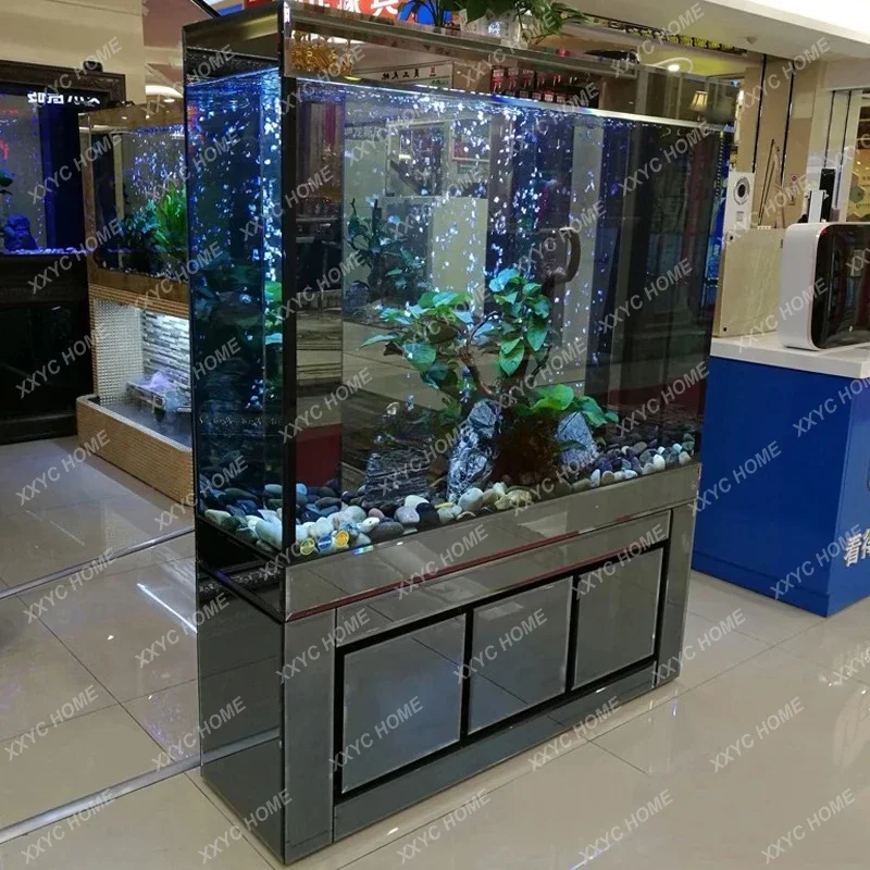 Fish tank living room large household aquarium partition wall  filtration water free ecological ultra-white glass goldfish tank